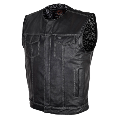 Vance Leather High Mileage Men's Zipper and Snap Closure Leather Club Vest Quick Access Gun Pocket w/Paisley Liner