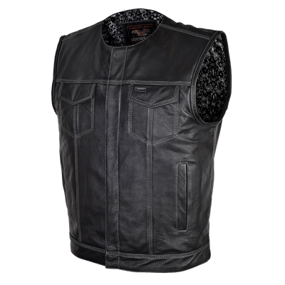 Vance Leather High Mileage Men's Zipper and Snap Closure Leather Club Vest Quick Access Gun Pocket w/Paisley Liner