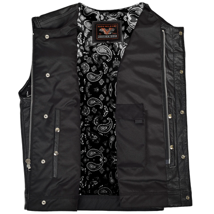 Vance Leather High Mileage Men's Zipper and Snap Closure Leather Club Vest Quick Access Gun Pocket w/Paisley Liner