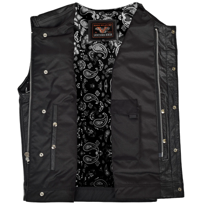 Vance Leather High Mileage Men's Zipper and Snap Closure Leather Club Vest Quick Access Gun Pocket w/Paisley Liner