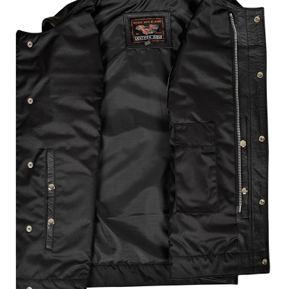 Vance Men's Zipper and Snap Closure Leather Motorcycle Club Vest Quick Access Gun Pocket
