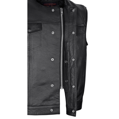 Vance Men's Zipper and Snap Closure Leather Motorcycle Club Vest Quick Access Gun Pocket