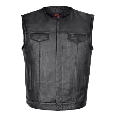 Vance Men's Zipper and Snap Closure Leather Motorcycle Club Vest Quick Access Gun Pocket