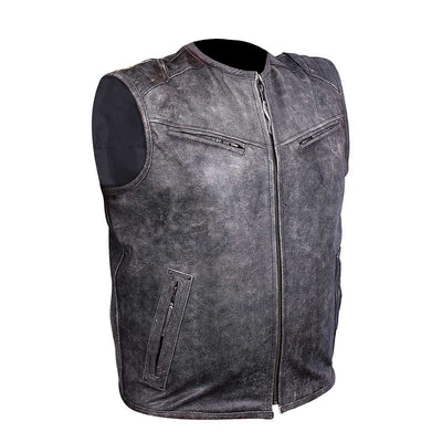 Vance Leather Men's Distressed Gray Vest with Padded Back and Inside Gun Pocket