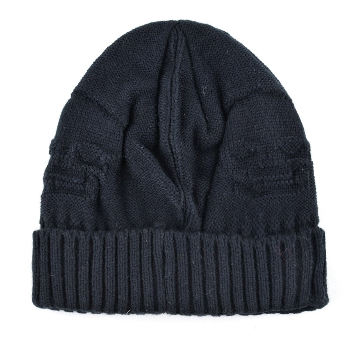 A comfort-focused Knitted Skull Pattern Beanie Hat, showcased against a crisp white background.