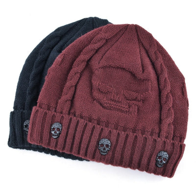 A comfortable double-layered Knitted Skull Pattern Beanie Hat.