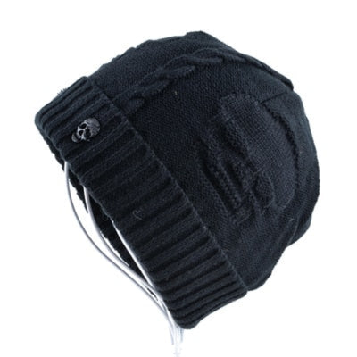 A Knitted Skull Pattern Beanie Hat.