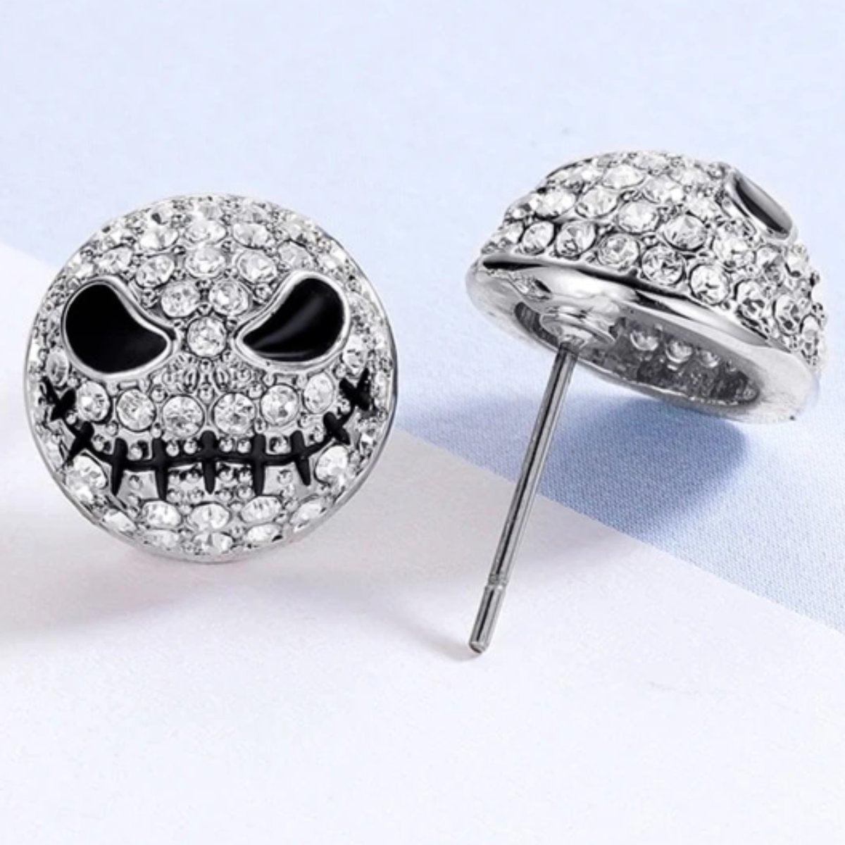 Crystal Skull Stud Earrings, Silver Color, 0.5 In - American Legend Rider