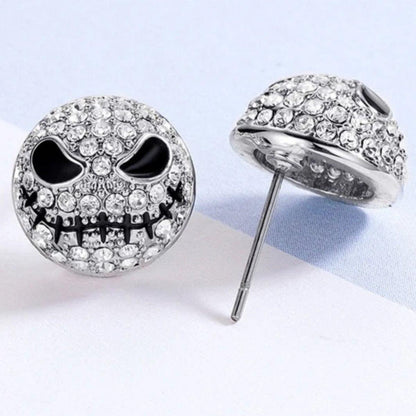 Crystal Skull Stud Earrings, Silver Color, 0.5 In - American Legend Rider