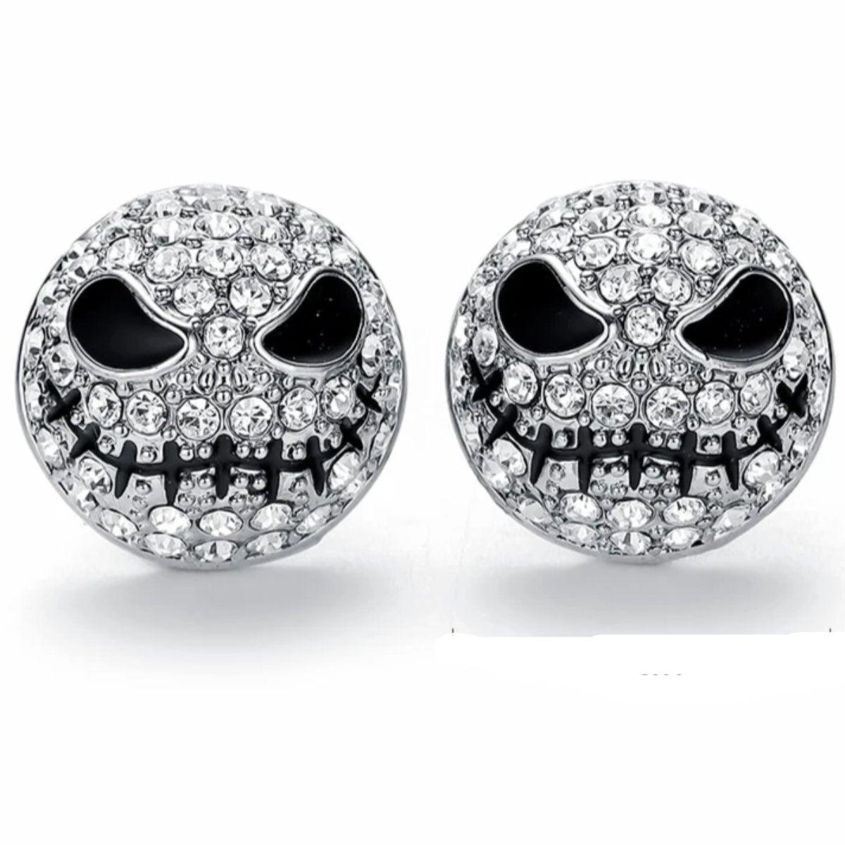 Crystal Skull Stud Earrings, Silver Color, 0.5 In - American Legend Rider