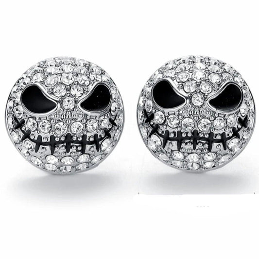 Crystal Skull Stud Earrings, Silver Color, 0.5 In - American Legend Rider