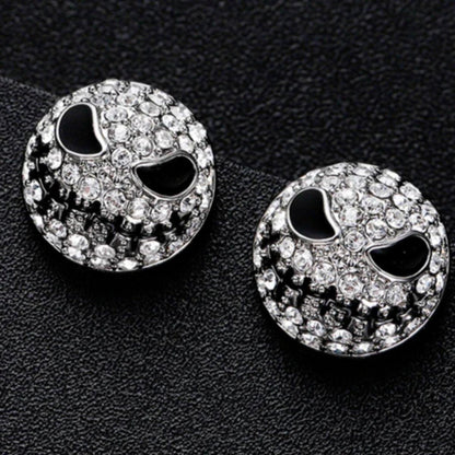 Crystal Skull Stud Earrings, Silver Color, 0.5 In - American Legend Rider