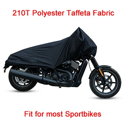 The Waterproof Motorcycle Half Cover, made from durable 210T polyester fabric, provides excellent protection for most sportbikes with its black waterproof design.