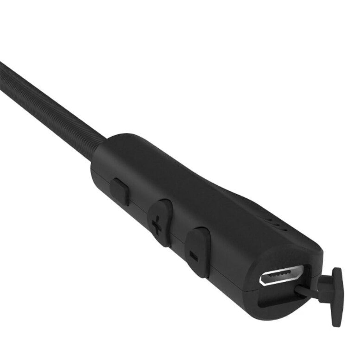A black usb cable with a plug attached to it, perfect for connecting an intercom or Moto Helmet Bluetooth Wireless Headset to a motorcycle.