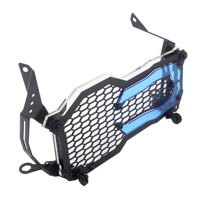 A black and blue Motorcycle Headlight Protector Grille Guard for BMW, perfect as a headlight protector or for BMW R motorcycles.
