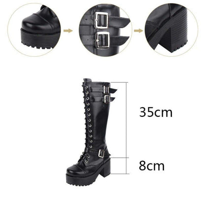 Women's Knee High Buckle Strap Punk Boots - American Legend Rider