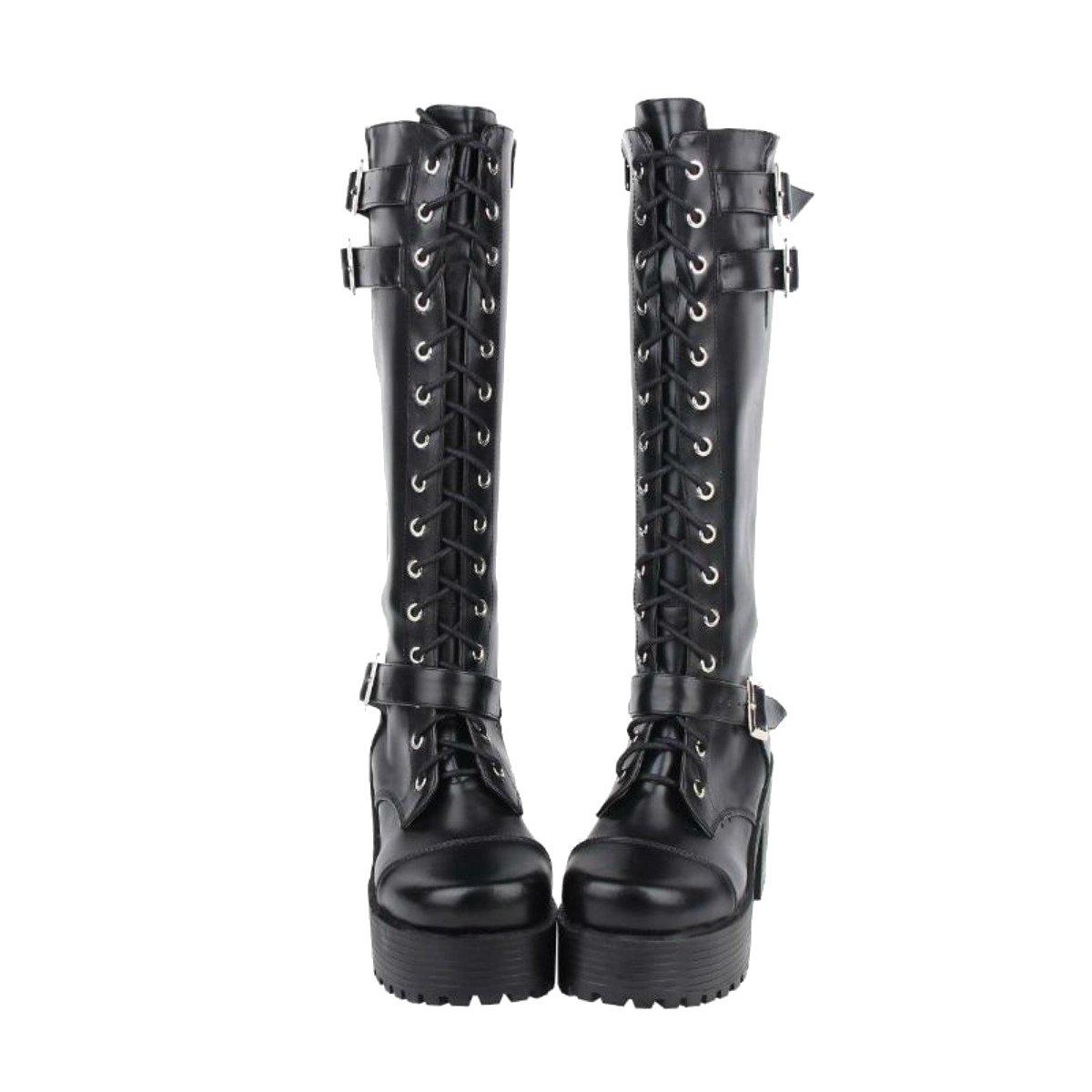 Women's Knee High Buckle Strap Punk Boots - American Legend Rider