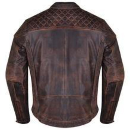 Vance Leather High Mileage Men's Vintage Brown Leather Jacket with Diamond Stitched Shoulders