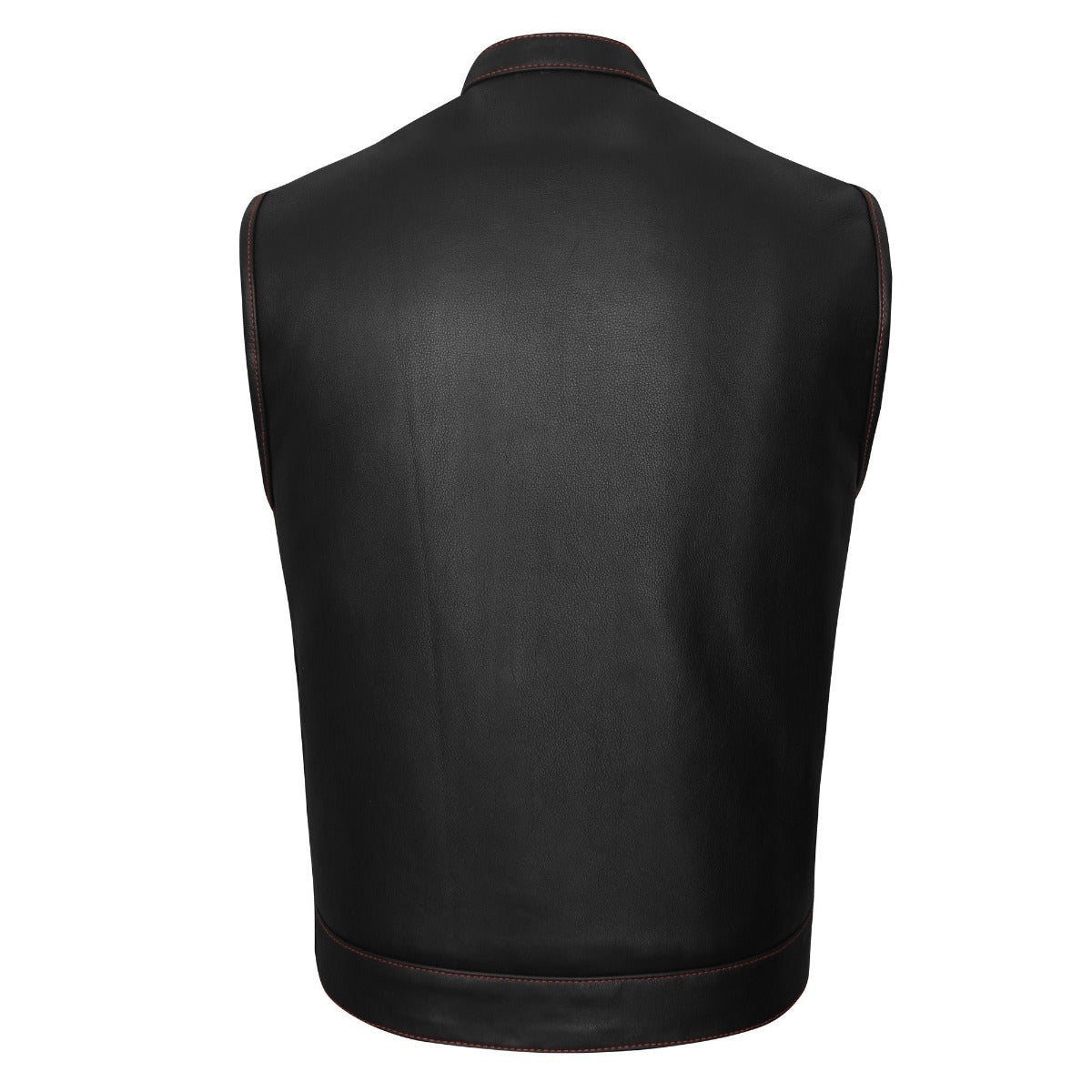 Vance Leather High Mileage Men's Leather Club Vest w/American Flag Liner and Red Stitching