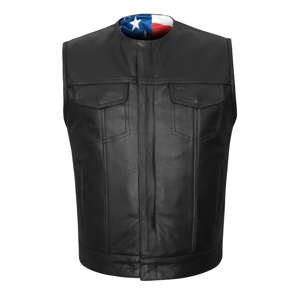 Vance Leather High Mileage Men's Collarless Leather Club Vest w/American Flag Liner