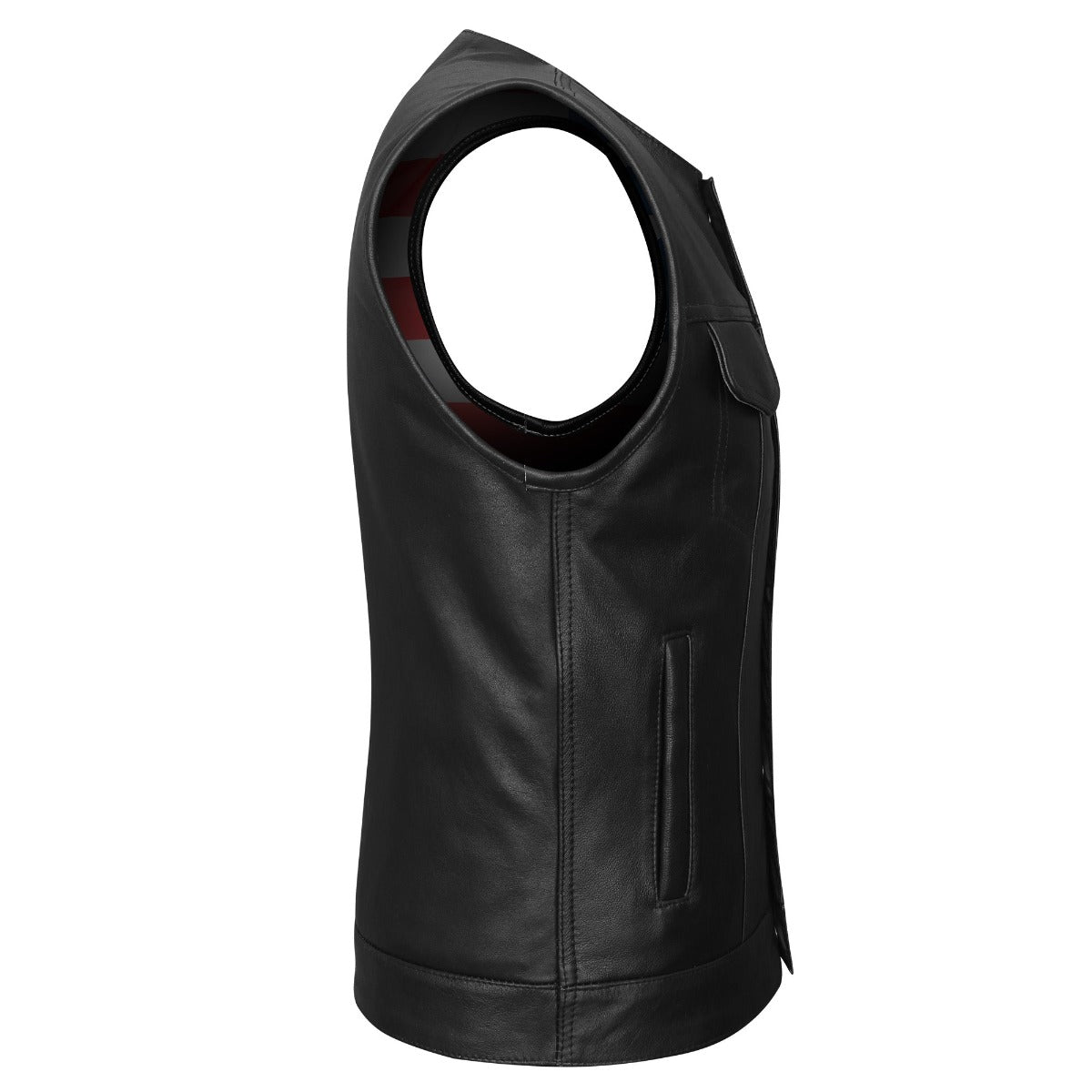 Vance Leather High Mileage Men's Collarless Leather Club Vest w/American Flag Liner