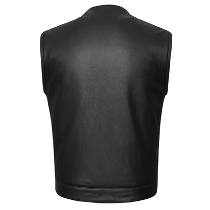 Vance Leather High Mileage Men's Collarless Leather Club Vest w/American Flag Liner