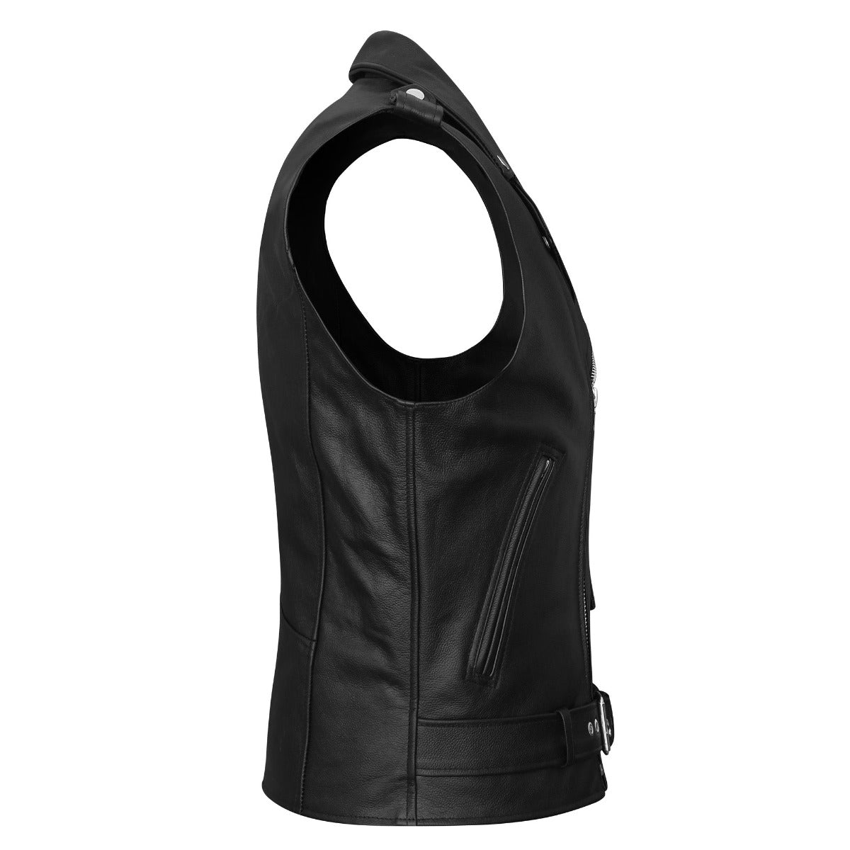 Vance Leather Men's Premium Naked Leather Classic Motorcycle Vest Plain Side & Belted Waist