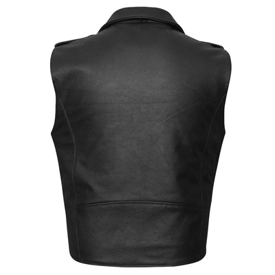 Vance Leather Men's Premium Naked Leather Classic Motorcycle Vest Plain Side & Belted Waist
