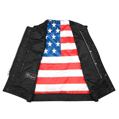 Vance Leather High Mileage Men's Collarless Leather Club Vest w/American Flag Liner
