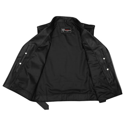 Vance Leather Men's Premium Naked Leather Classic Motorcycle Vest Plain Side & Belted Waist