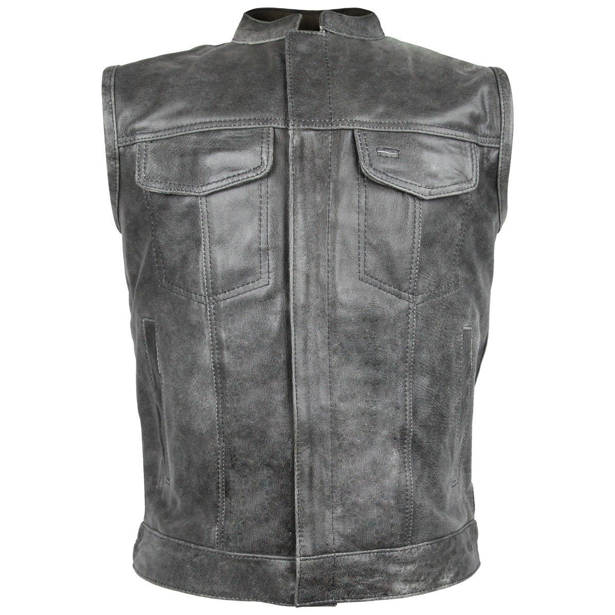 Vance Distressed Gray Motorcycle Club Leather Vest