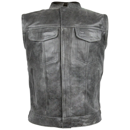Vance Distressed Gray Motorcycle Club Leather Vest