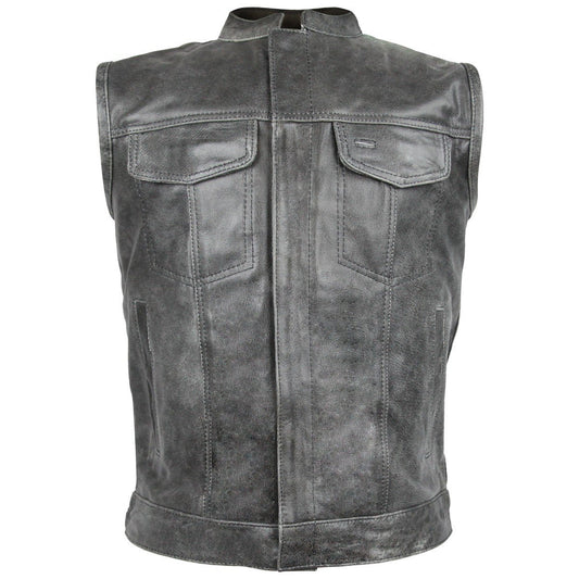 Vance Distressed Gray Motorcycle Club Leather Vest
