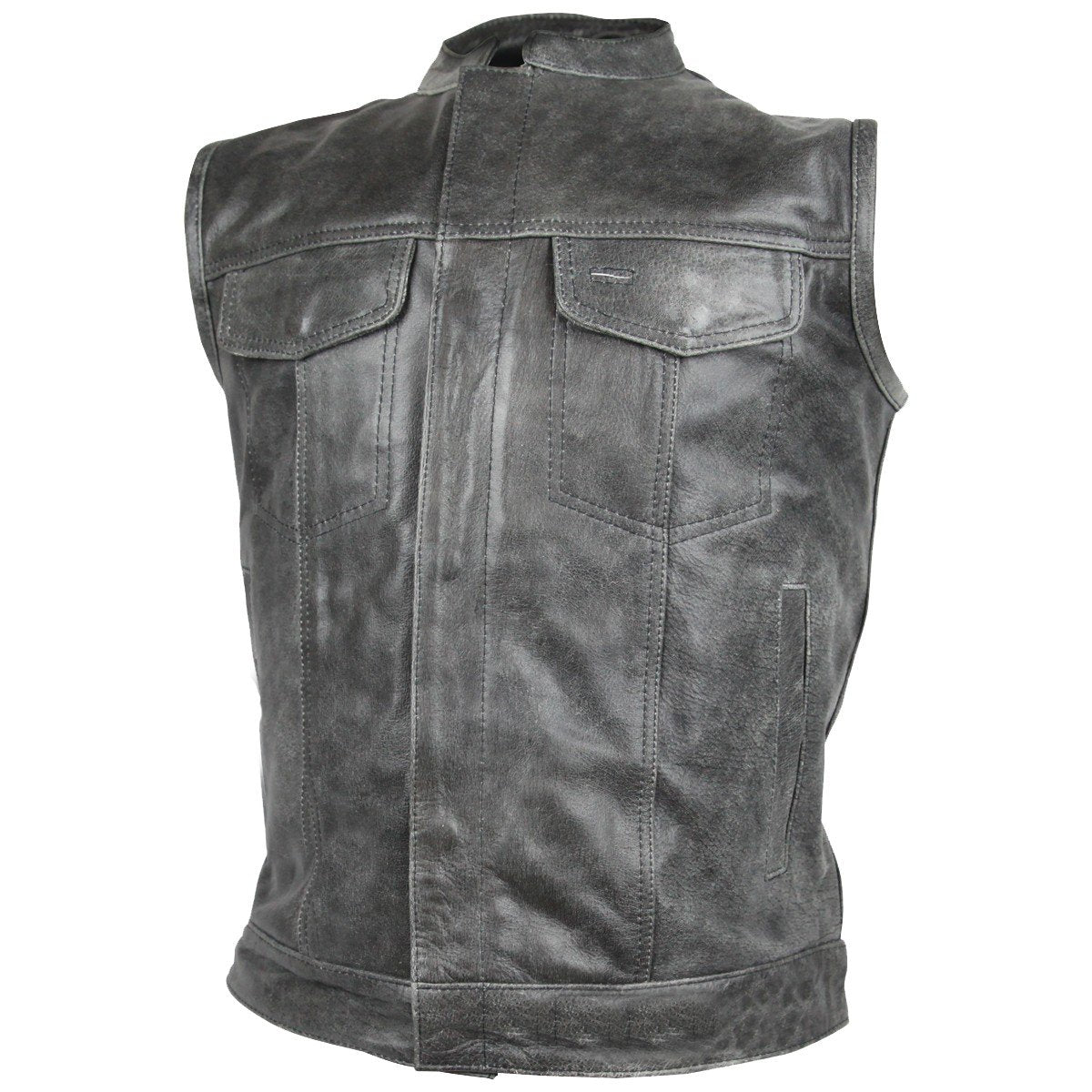 Vance Distressed Gray Motorcycle Club Leather Vest