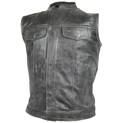 Vance Distressed Gray Motorcycle Club Leather Vest