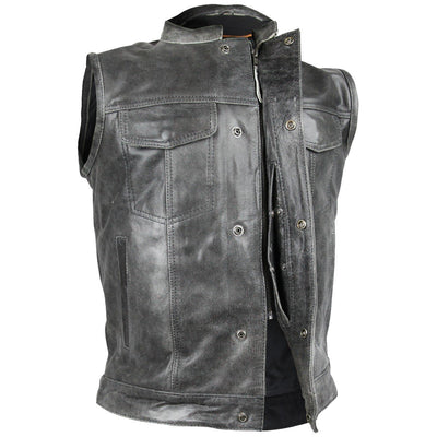 Vance Distressed Gray Motorcycle Club Leather Vest
