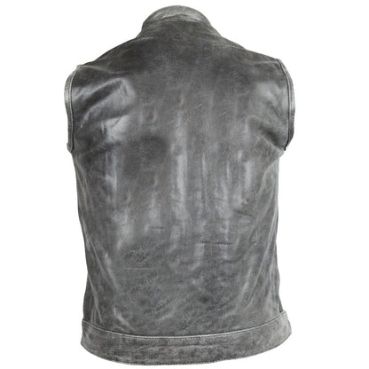 Vance Distressed Gray Motorcycle Club Leather Vest