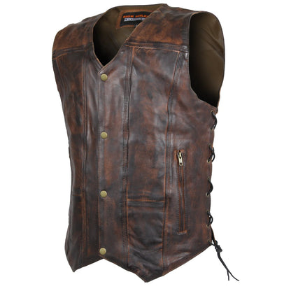 Vance Leather High Mileage Men's Vintage Brown 10 Pocket Vest