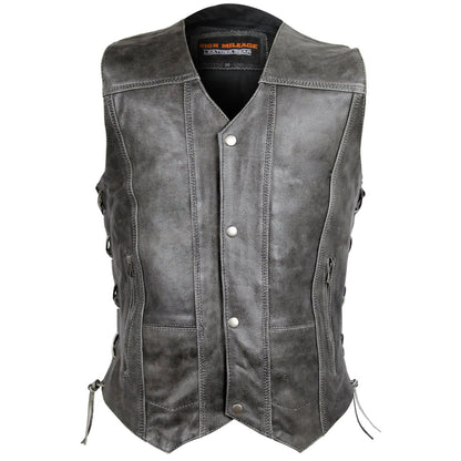 Vance Leather High Mileage Men's Distressed Gray 10 Pocket Vest