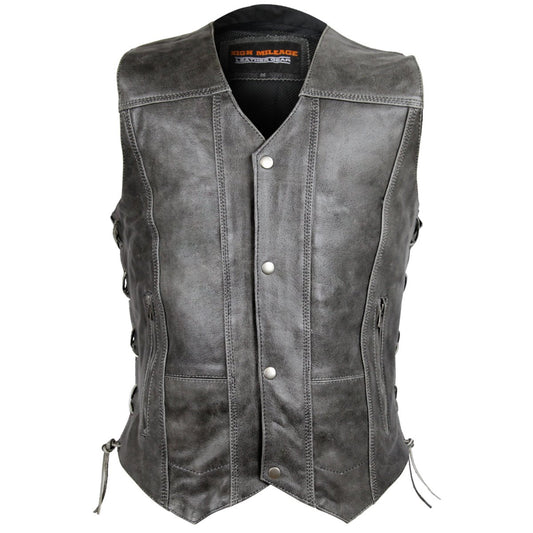 Vance Leather High Mileage Men's Distressed Gray 10 Pocket Vest