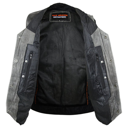 Vance Leather High Mileage Men's Distressed Gray 10 Pocket Vest
