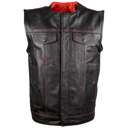 Vance Leather High Mileage Men's Zipper and Snap Closure Leather Club Vest Quick Access Gun Pocket w/Red Liner