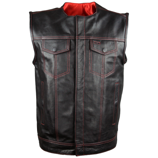Vance Leather High Mileage Men's Zipper and Snap Closure Leather Club Vest Quick Access Gun Pocket w/Red Liner