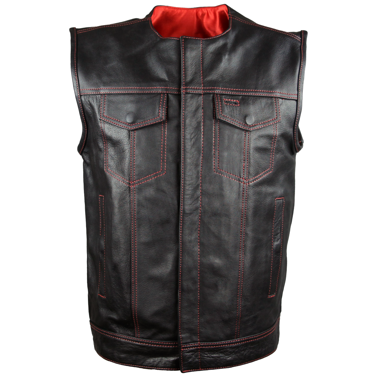 Vance Leather High Mileage Men's Zipper and Snap Closure Leather Club Vest Quick Access Gun Pocket w/Red Liner