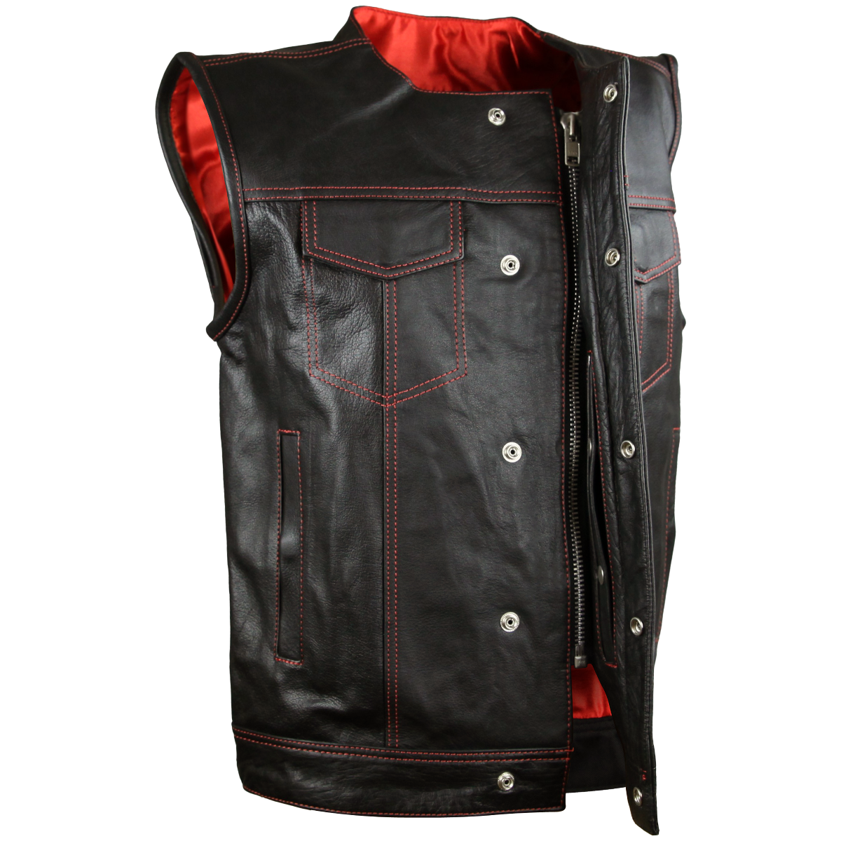 Vance Leather High Mileage Men's Zipper and Snap Closure Leather Club Vest Quick Access Gun Pocket w/Red Liner