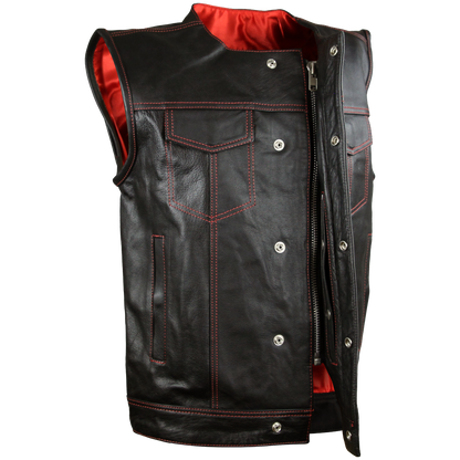 Vance Leather High Mileage Men's Zipper and Snap Closure Leather Club Vest Quick Access Gun Pocket w/Red Liner