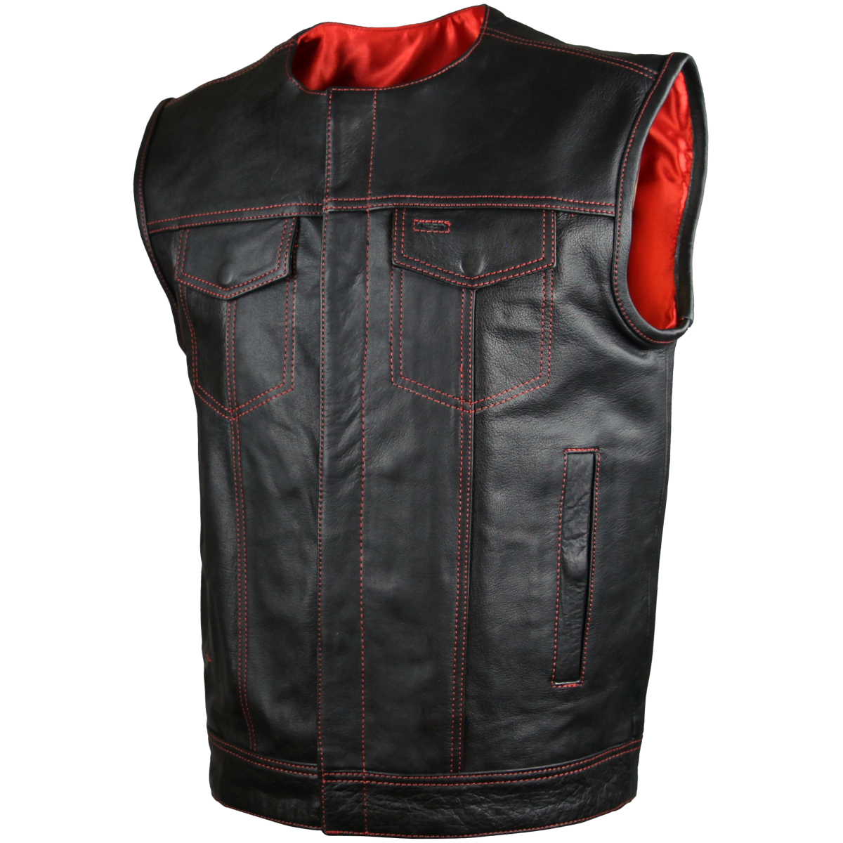 Vance Leather High Mileage Men's Zipper and Snap Closure Leather Club Vest Quick Access Gun Pocket w/Red Liner