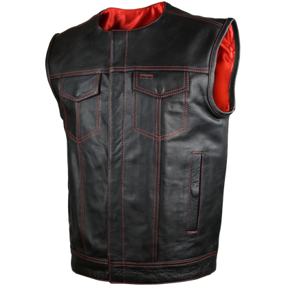 Vance Leather High Mileage Men's Zipper and Snap Closure Leather Club Vest Quick Access Gun Pocket w/Red Liner