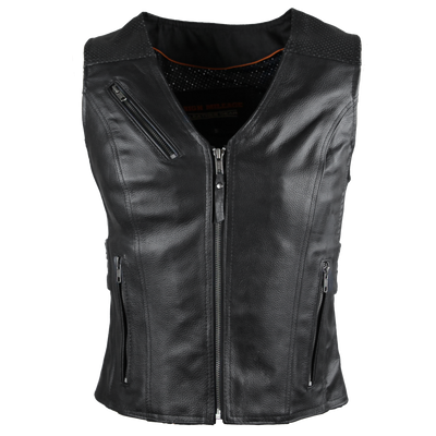 Vance Leather Ladies Black Vest with Buckles