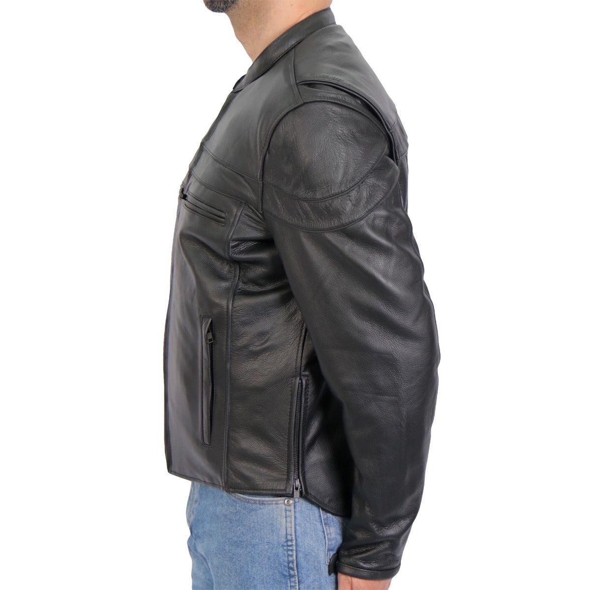 Hot Leathers Skull Flag Lined Carry Conceal Tall Men's Leather Jacket W/ Double Piping - American Legend Rider